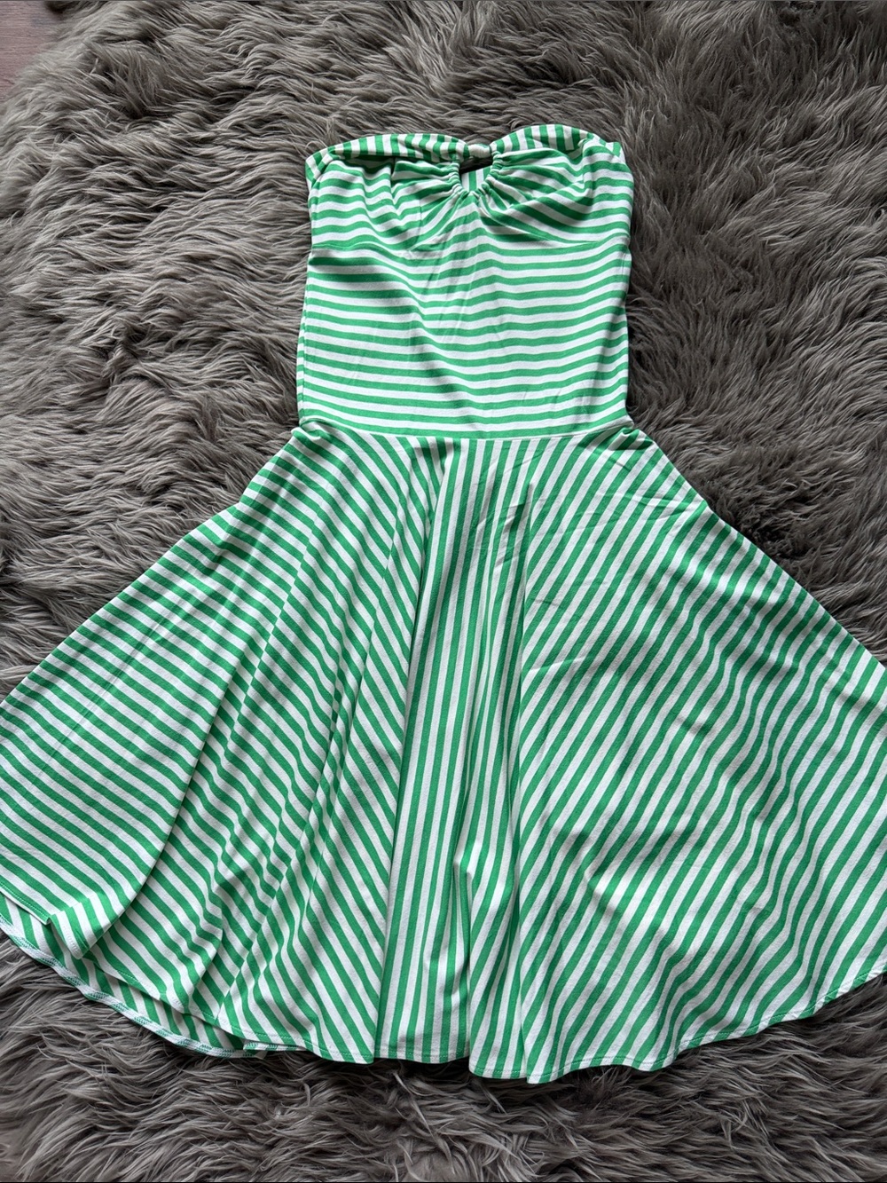 Moda International Green and White Striped Strapless Fit-and-Flare Dress